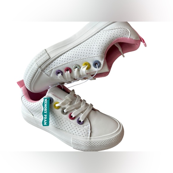 Kids- Youth Girls- Perforated Sneaker Shoes with Rhinestone Grommets- Sz- 11&1 - Picture 4 of 11